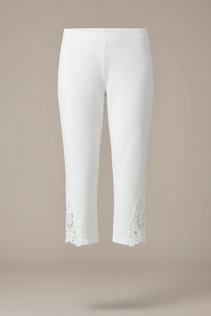 Pantalon Blanc Capri Dentelle Broderie Élastique Ajusté Été - Maille - vue 3