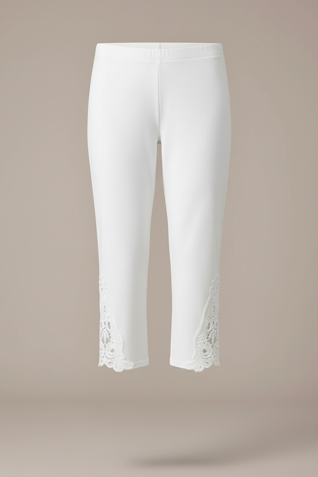 Pantalon Blanc Capri Dentelle Broderie Élastique Ajusté Été - Maille - vue 3
