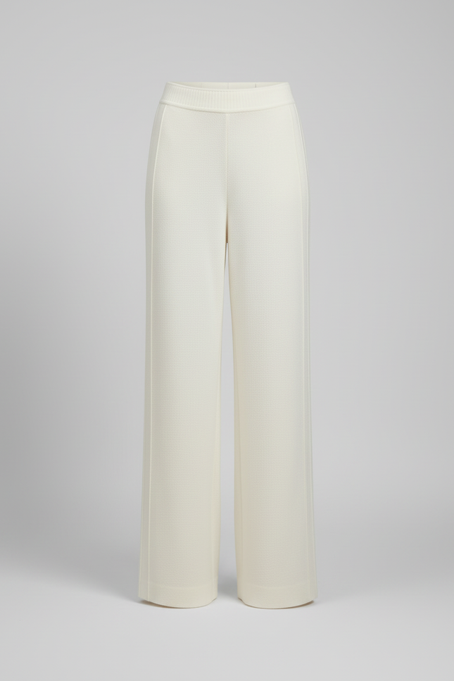 Pantalon Blanc Tricoté Ample Taille Haute Drapé - Maille - vue 3