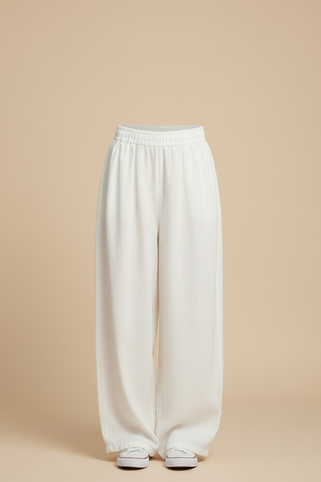 Pantalon Blanc Ample Fluide Coton Fille Décontracté - vue 3