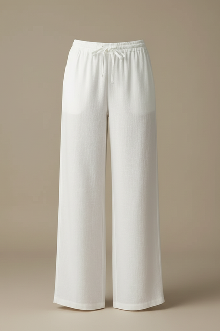 Pantalon Blanc Lin Fluide Ample Femme Décontracté - vue 3