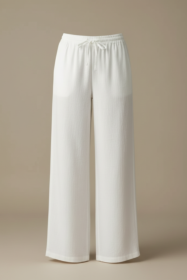 Pantalon Blanc Lin Fluide Ample Femme Décontracté - vue 3