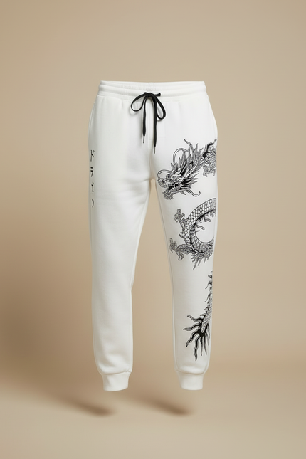 Pantalon Blanc Jogging Dragon Japonais Décontracté Homme - Molleton - vue 3