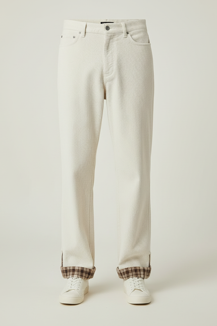 Pantalon Blanc Côtelé Plaid Décontracté Homme - Cordé - vue 3