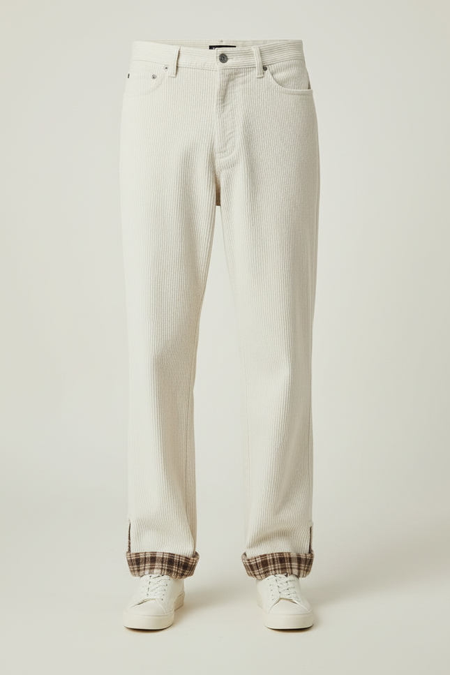 Pantalon Blanc Côtelé Plaid Décontracté Homme - Cordé - vue 3