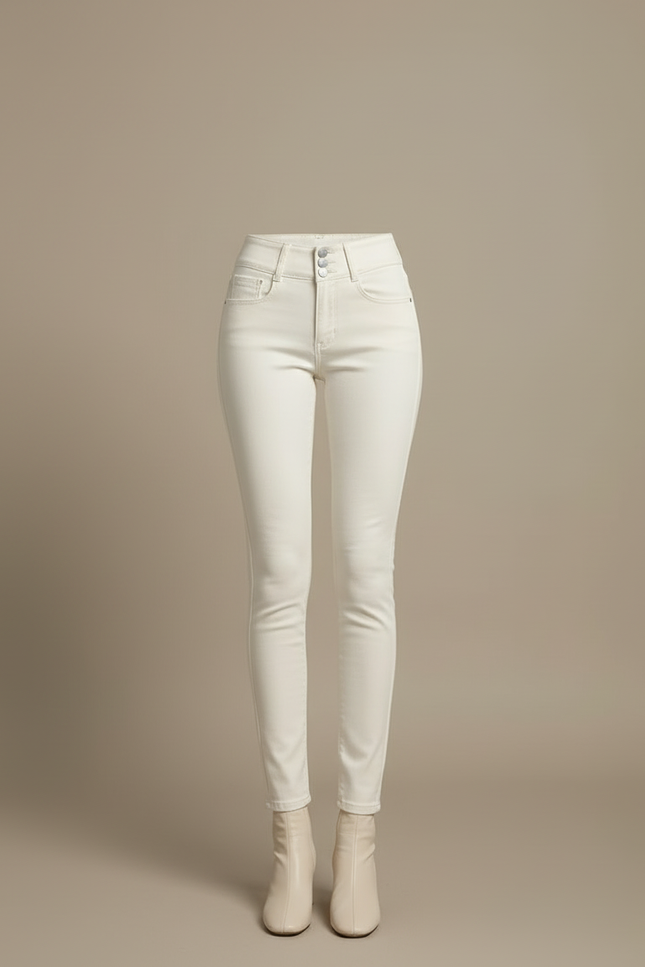 Pantalon Blanc Skinny Taille Haute Élastique Femme - Jean - vue 3
