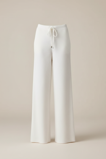 Pantalon Blanc Ample Tricot Côtelé Cordon Décontracté - Maille - vue 3