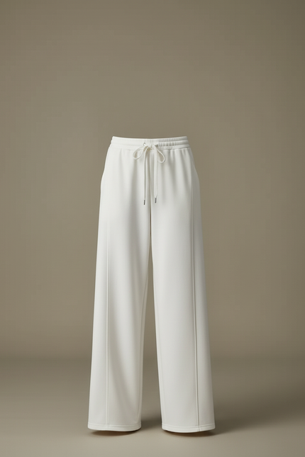 Pantalon Blanc Ample Fluide Taille Haute Cordon - Maille - vue 3