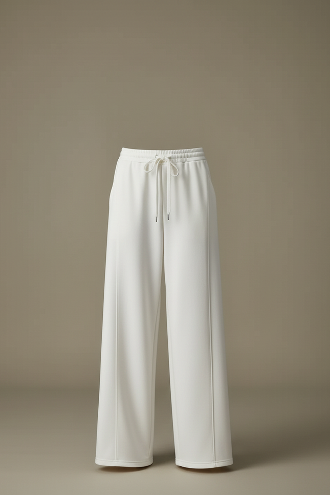 Pantalon Blanc Ample Fluide Taille Haute Cordon - Maille - vue 3