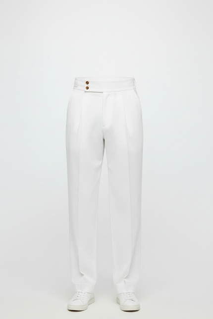Pantalon Blanc Droit Plissé Habillé Homme Élégant - Gabardine - vue 3