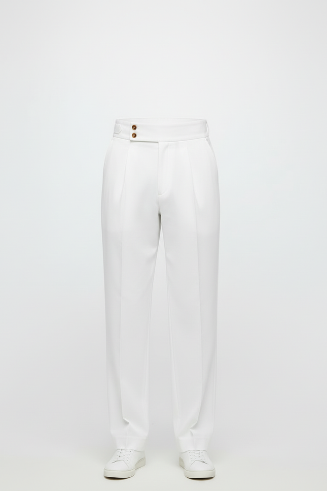 Pantalon Blanc Droit Plissé Habillé Homme Élégant - Gabardine - vue 3