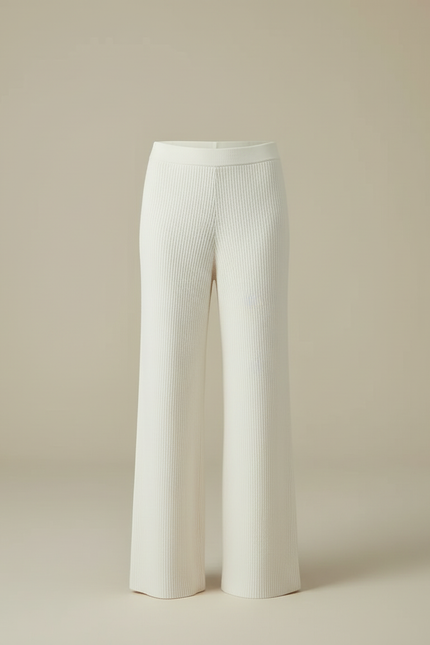 Pantalon Blanc Côtelé Ample Décontracté Femme Élégant - Maille - vue 3