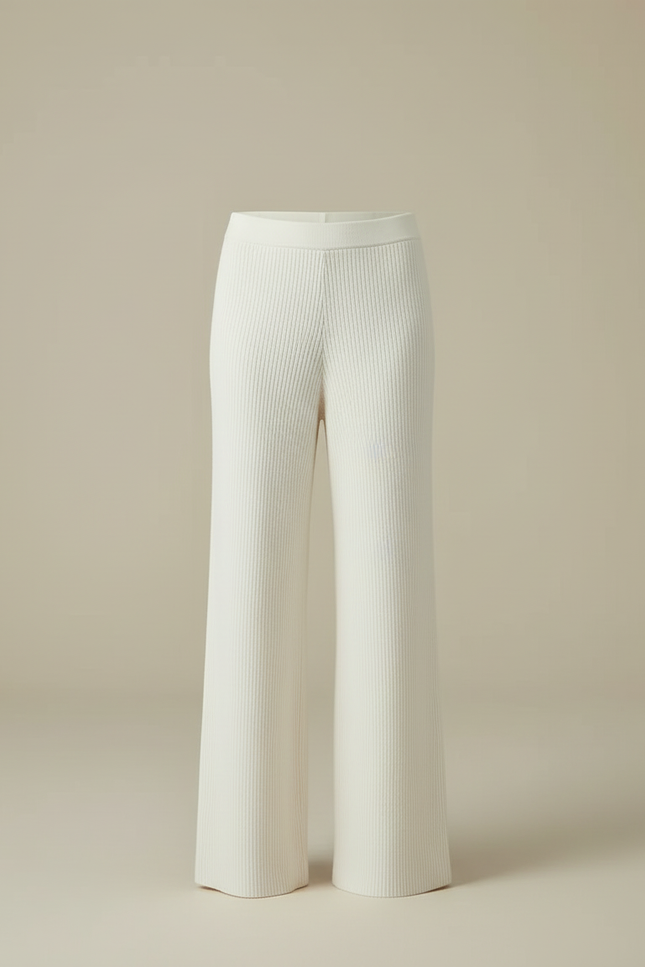 Pantalon Blanc Côtelé Ample Décontracté Femme Élégant - Maille - vue 3