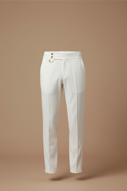 Pantalon Blanc Homme Slim Habillé Boutons Dorés Élégant - Gabardine - vue 3