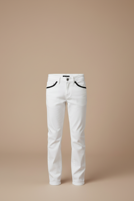 Pantalon Blanc Enfant Slim Décontracté Poches Noires - Coton - vue 3
