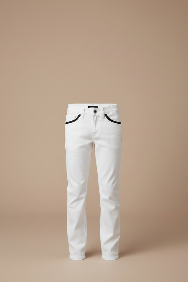 Pantalon Blanc Enfant Slim Décontracté Poches Noires - Coton - vue 3