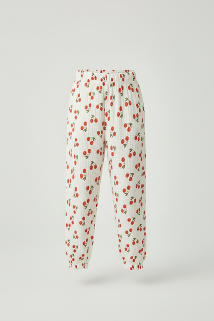 Pantalon Blanc Cerises Coton Gaufré Enfant Estival - Imprimé - vue 3