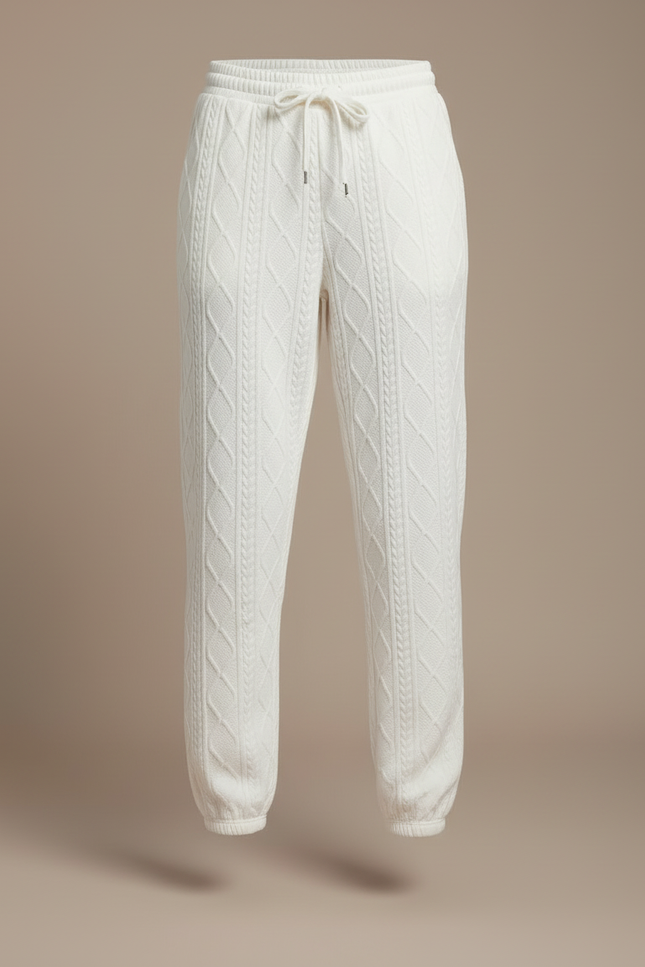 Pantalon Blanc Tricoté Câblé Confortable Jogger Femme - Molleton - vue 3