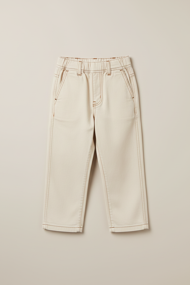 Pantalon Blanc Écru Ample Décontracté Enfant - Beige Jean - vue 3