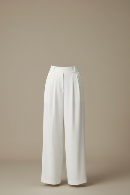 Pantalon Blanc Fluide Ample Taille Haute Élégant Décontracté - Polyester - vue 3