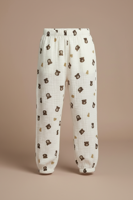 Pantalon Blanc Mousseline Motif Ours Enfant Ample - Coton - vue 3