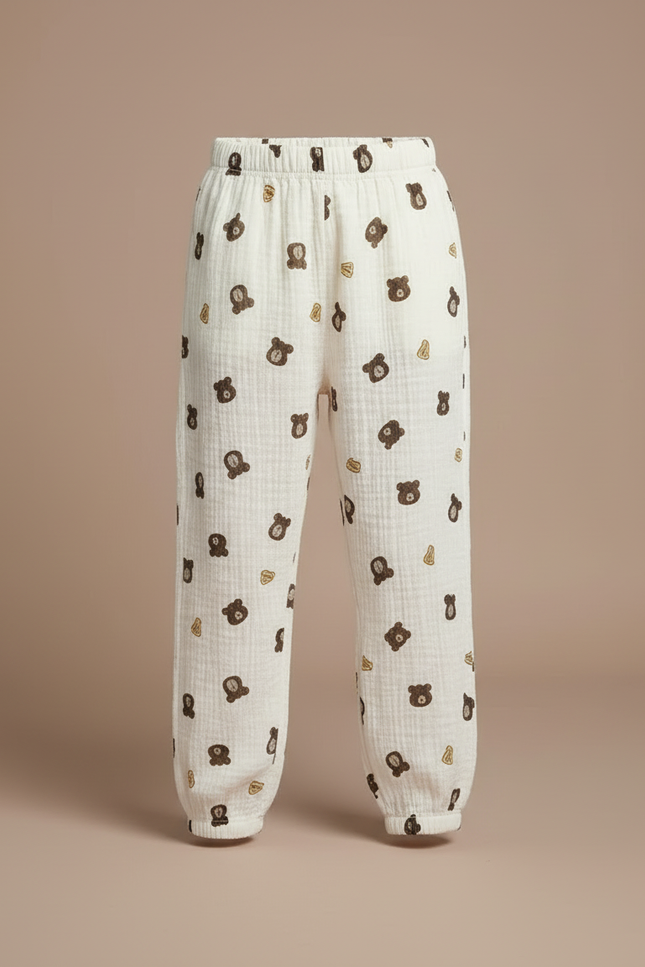 Pantalon Blanc Mousseline Motif Ours Enfant Ample - Coton - vue 3