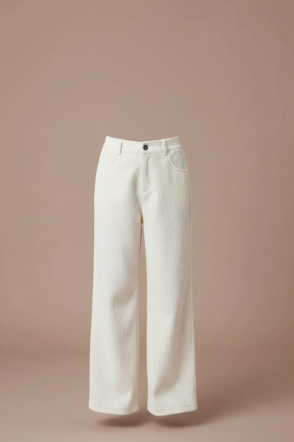 Pantalon Blanc Côtelé Ample Fille Décontracté - Cordé - vue 3