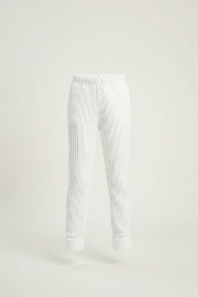 Pantalon Blanc Côtelé Molletonné Confortable Enfant Fille - vue 3
