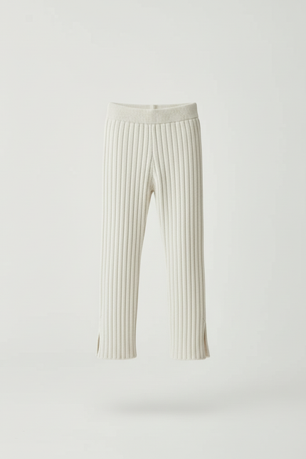 Pantalon Blanc Côtelé Tricoté Enfant Confortable Évasé - Maille - vue 3
