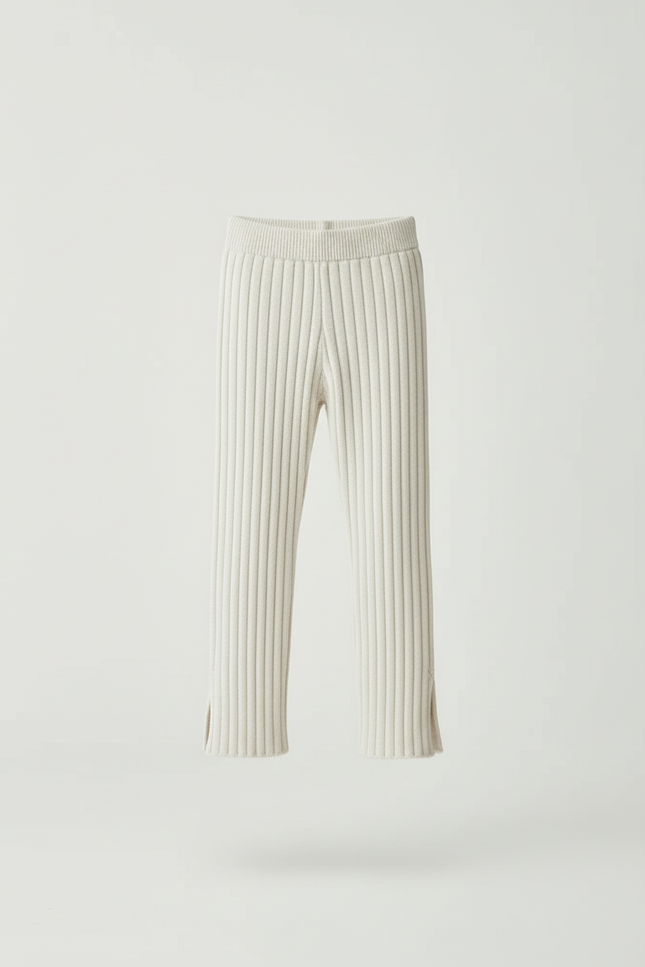 Pantalon Blanc Côtelé Tricoté Enfant Confortable Évasé - Maille - vue 3