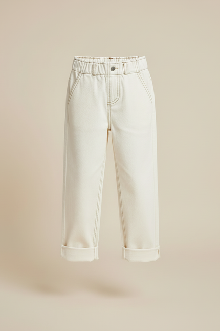 Pantalon Blanc Écru Décontracté Enfant Coton - Beige Toile - vue 3