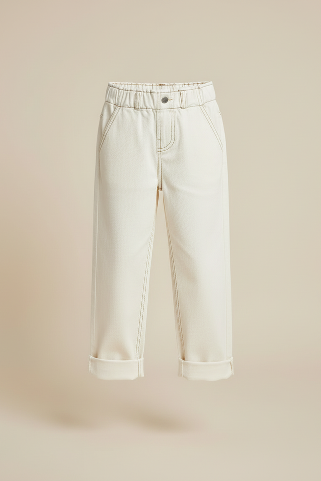 Pantalon Blanc Écru Décontracté Enfant Coton - Beige Toile - vue 3