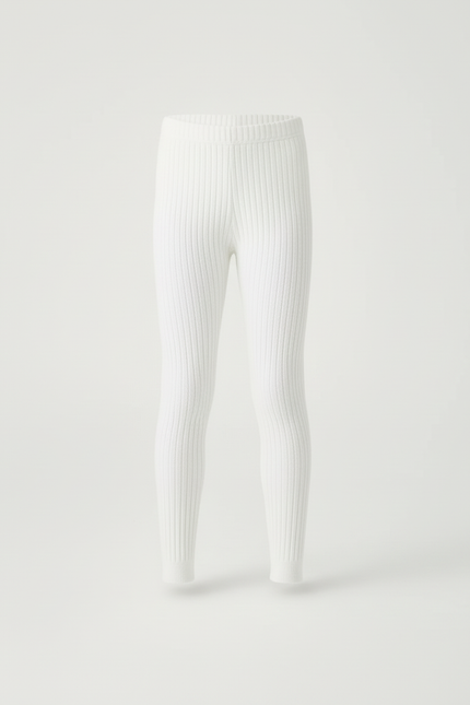 Pantalon Blanc Côtelé Tricoté Confortable Enfant Fille - Maille - vue 3