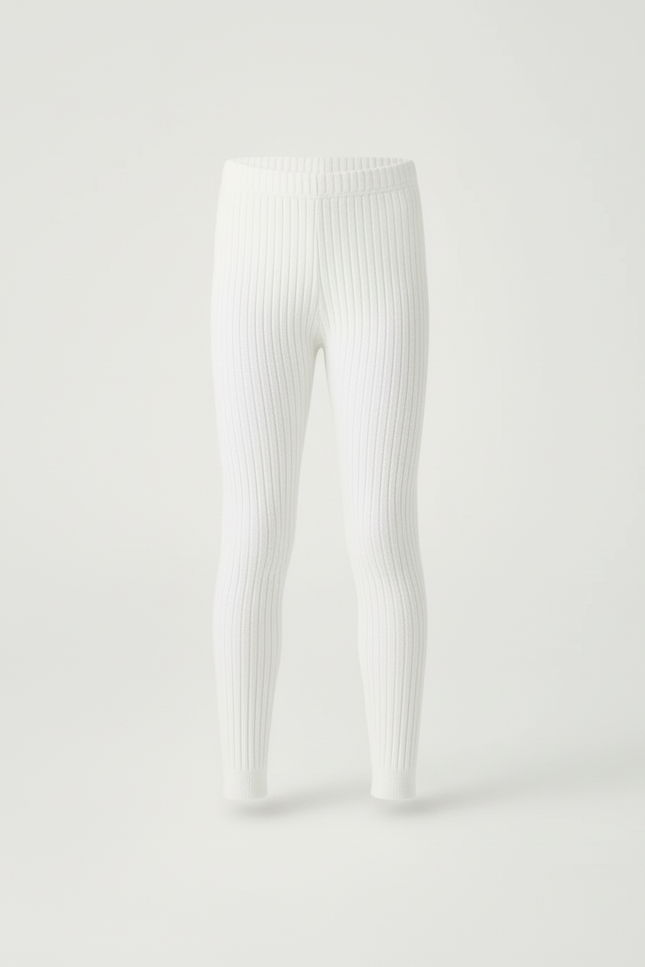 Pantalon Blanc Côtelé Tricoté Confortable Enfant Fille - Maille - vue 3