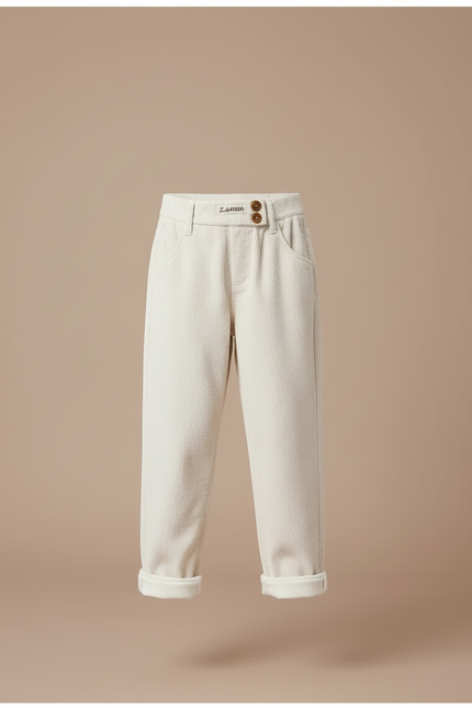 Pantalon Blanc Côtelé Enfant Ample Confortable Chaud - Beige Cordé - vue 3