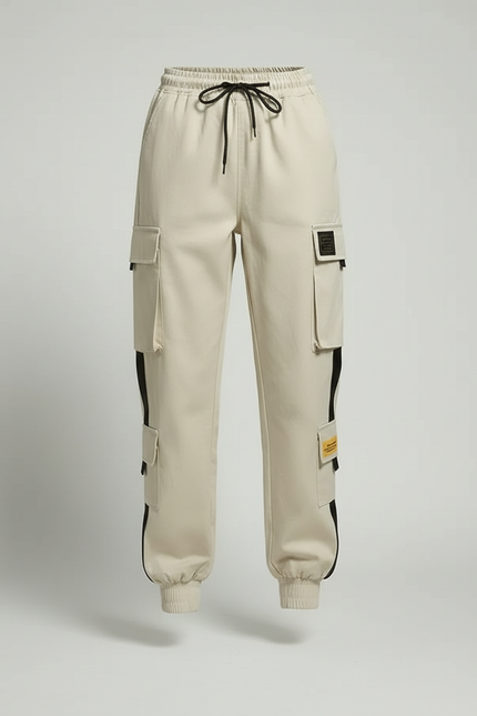 Pantalon Blanc Cargo Femme Ample Décontracté Poches - Beige Polyester - vue 3