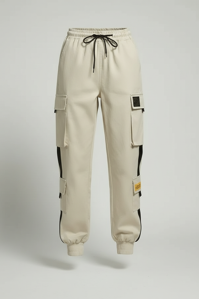 Pantalon Blanc Cargo Femme Ample Décontracté Poches - Beige Polyester - vue 3