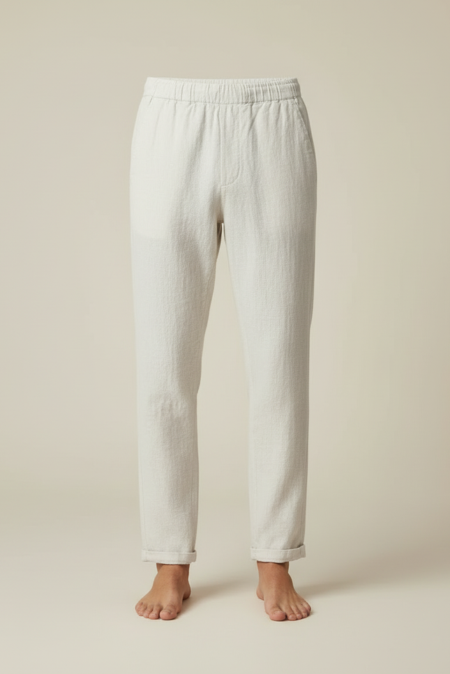 Pantalon Blanc Lin Confortable Décontracté Cordon Homme - vue 3