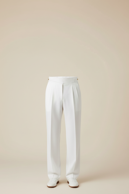 Pantalon Blanc Droit Plissé Élégant Homme - Gabardine - vue 3