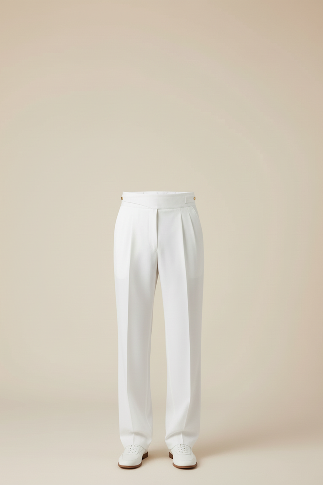 Pantalon Blanc Droit Plissé Élégant Homme - Gabardine - vue 3