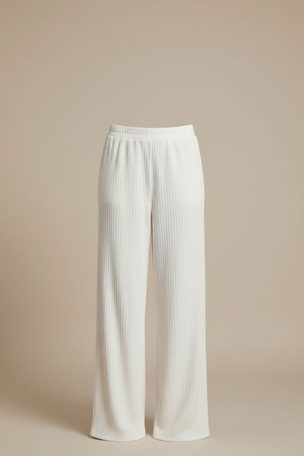 Pantalon Blanc Côtelé Ample Décontracté Femme - Maille - vue 3