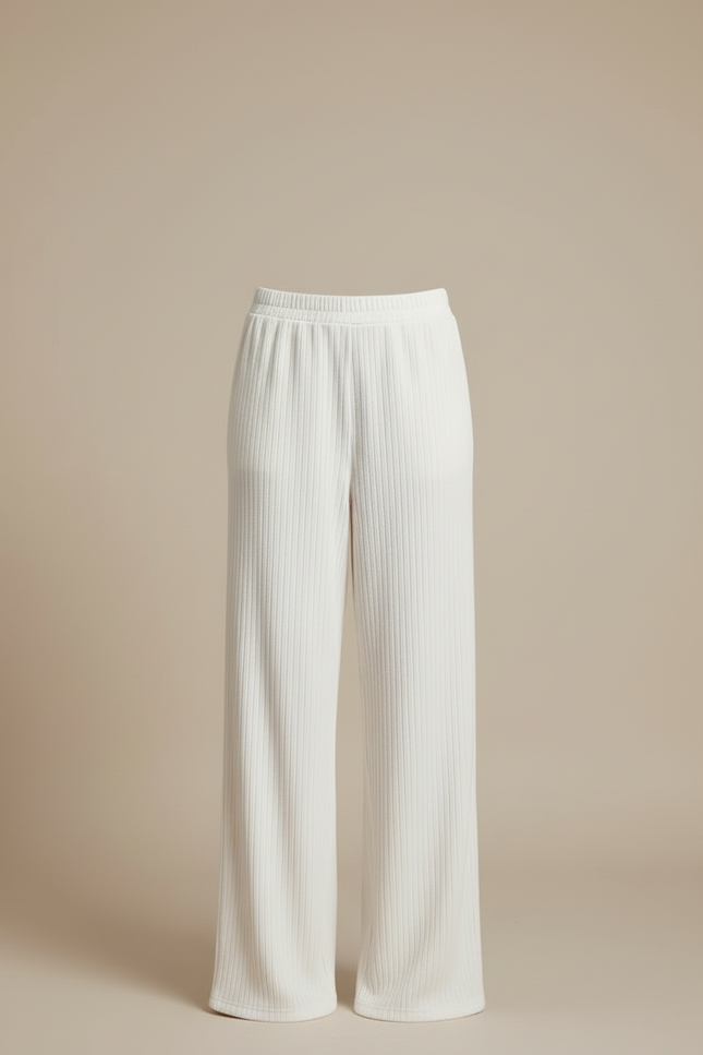 Pantalon Blanc Côtelé Ample Décontracté Femme - Maille - vue 3