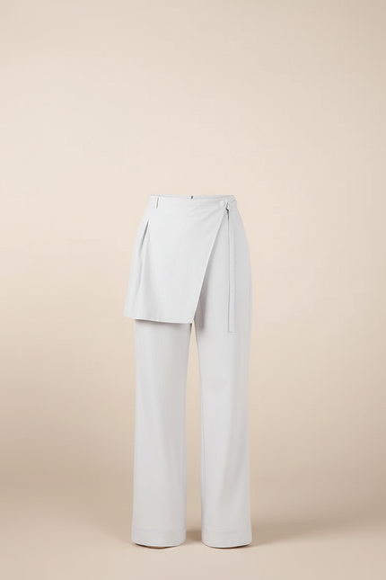 Pantalon Blanc Fluide Ample Élégant Jupe-Culotte - Gabardine - vue 3