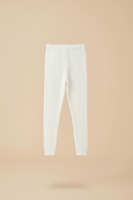 Pantalon Blanc Côtelé Élastique Confortable Fille - Maille - vue 3