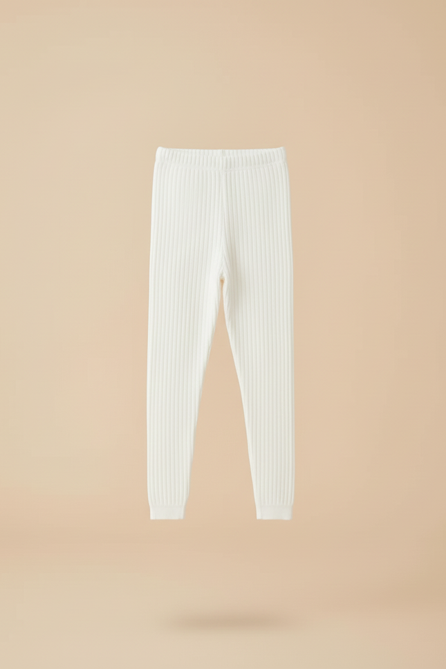 Pantalon Blanc Côtelé Élastique Confortable Fille - Maille - vue 3