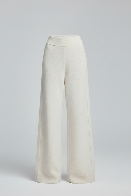 Pantalon Blanc Ample Tricoté Taille Haute - Laine - vue 3