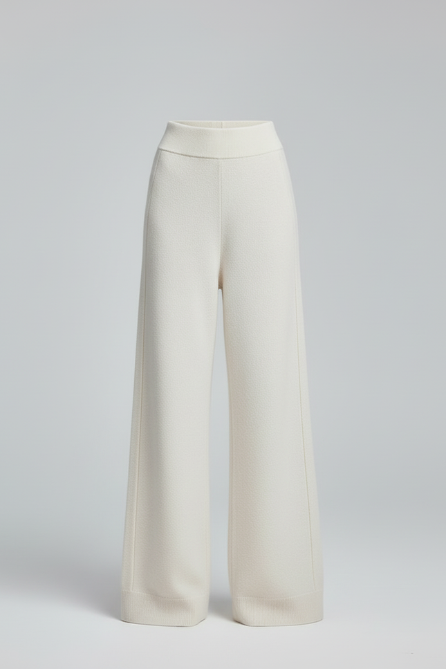 Pantalon Blanc Ample Tricoté Taille Haute - Laine - vue 3