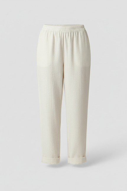 Pantalon Blanc Coton Lin Ample Décontracté Femme - vue 3