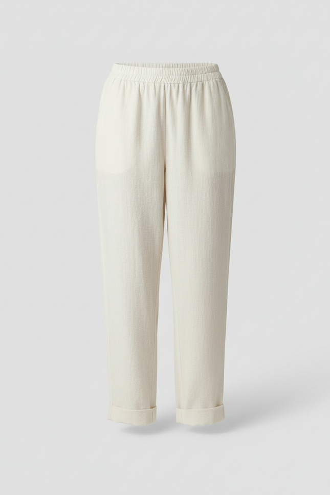 Pantalon Blanc Coton Lin Ample Décontracté Femme - vue 3