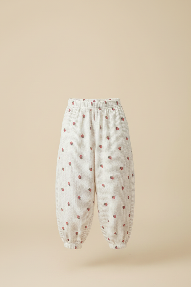 Pantalon Blanc Côtelé Ample Fraises Fille - Cordé - vue 3